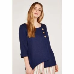 Apricot Blue 3 Button Asymmetric Top