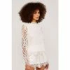 Apricot Cream Guipure Scallop Lace High Neck Top