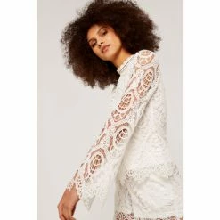 Apricot Cream Guipure Scallop Lace High Neck Top -Apricot Shop unnamed file 1468