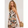 Apricot Pink & Green Tropical Leaf Cami Ruffle Dress