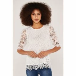 Apricot Cream Geometric Lace Top