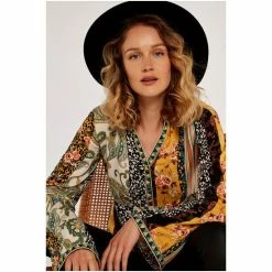 Apricot Yellow Multi Patchwork Stripe Bell Sleeve Top -Apricot Shop unnamed file 1482