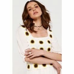 Apricot White Sunflower Crochet Top
