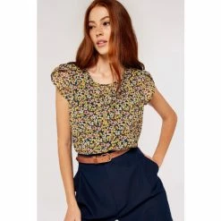 Apricot Yellow Multi Pansy Ditsy Tulip Sleeve Top