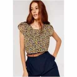 Apricot Yellow Multi Pansy Ditsy Tulip Sleeve Top -Apricot Shop unnamed file 1498