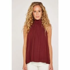 Apricot Dark Red Tie Neck Sleeveless Blouse -Apricot Shop unnamed file 1501