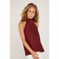 Apricot Dark Red Tie Neck Sleeveless Blouse -Apricot Shop unnamed file 1502