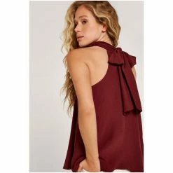 Apricot Dark Red Tie Neck Sleeveless Blouse -Apricot Shop unnamed file 1503