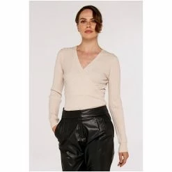 Apricot Cream Wrap Ribbed Knitted Top -Apricot Shop unnamed file 1534