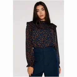 Apricot Navy Blue & Orange Animal Chiffon Smock Neck Top -Apricot Shop unnamed file 1549