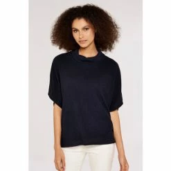 Apricot Blue Roll Neck Boucle Top