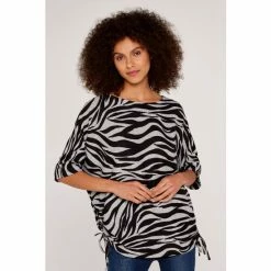 Apricot Black Zebra Drawstring Batwing Top