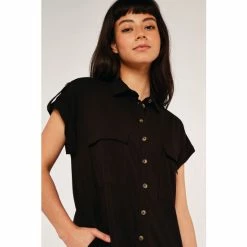 Apricot Black Sleeveless Utility Shirt Dress -Apricot Shop unnamed file 159