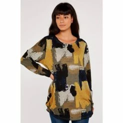 Apricot Mustard Yellow & Brown Paint Splash Ruched Top