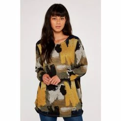 Apricot Mustard Yellow & Brown Paint Splash Ruched Top -Apricot Shop unnamed file 1593