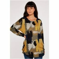 Apricot Mustard Yellow & Brown Paint Splash Ruched Top -Apricot Shop unnamed file 1595