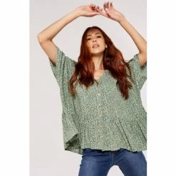 Apricot Green Scattered Dots Peplum Top -Apricot Shop unnamed file 1599