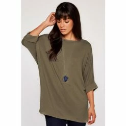 Apricot Green Soft Marl Turn Up Batwing Top -Apricot Shop unnamed file 1603