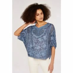 Apricot Blue Embroidered Mesh Stone Wash Top -Apricot Shop unnamed file 1608