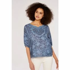 Apricot Blue Embroidered Mesh Stone Wash Top -Apricot Shop unnamed file 1610
