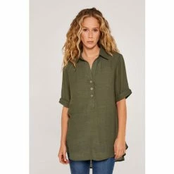 Apricot Green Slub Shimmer Turn Up Top