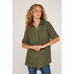 Apricot Green Slub Shimmer Turn Up Top -Apricot Shop unnamed file 1625