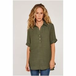 Apricot Green Slub Shimmer Turn Up Top -Apricot Shop unnamed file 1626