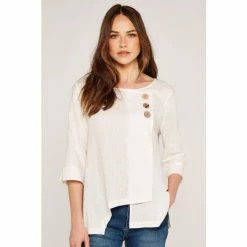 Apricot Cream 3 Coconut Buttons Asymmetric Top