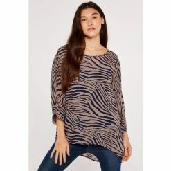 Apricot Blue Zebra Print Batwing Top