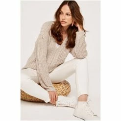 Apricot Brown Plaid Front Chunky V Neck Jumper -Apricot Shop unnamed file 1671