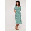 Apricot Green Ditsy Smock Puff Sleeve Midi Dress