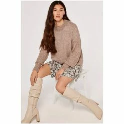 Apricot Neutral Mock Neck Exaggerated Sleeves Jumper -Apricot Shop unnamed file 1680