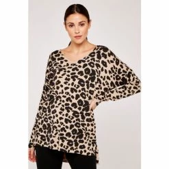 Apricot Brown & Black Leopard Print Soft Touch Jumper