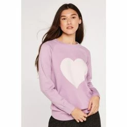 Apricot Purple Statement Heart Crew Neck Jumper