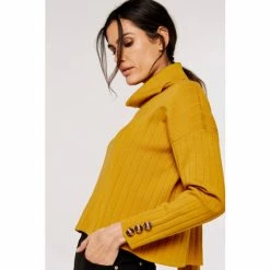 Apricot Mustard Yellow Cowl Neck Rib Button Sleeve Jumper -Apricot Shop unnamed file 1705