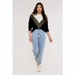 Apricot Black Green & White Large Animal Chevron Jumper