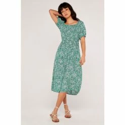 Apricot Green Ditsy Smock Puff Sleeve Midi Dress -Apricot Shop unnamed file 171