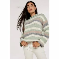 Apricot Pastel Green Blue & Pink Textured Neck Stripe Jumper