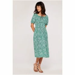Apricot Green Ditsy Smock Puff Sleeve Midi Dress -Apricot Shop unnamed file 172