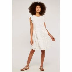 Apricot White Broderie Anglaise Tiered Dress