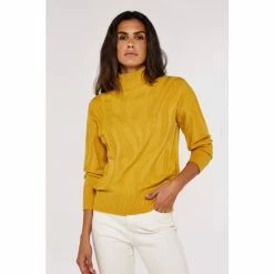 Apricot Yellow Jacquard Mock Neck Jumper -Apricot Shop unnamed file 1736