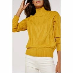 Apricot Yellow Jacquard Mock Neck Jumper -Apricot Shop unnamed file 1737