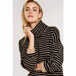 Apricot Black High Neck Stripe Boucle Jumper -Apricot Shop unnamed file 1751
