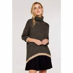 Apricot Black High Neck Stripe Boucle Jumper -Apricot Shop unnamed file 1752