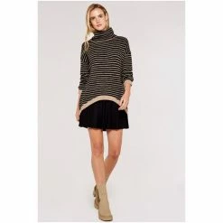 Apricot Black High Neck Stripe Boucle Jumper -Apricot Shop unnamed file 1753