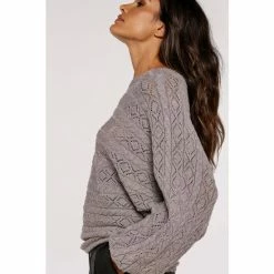 Apricot Grey Pointelle Streak Aran Jumper -Apricot Shop unnamed file 1757