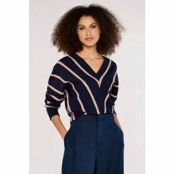 Apricot Navy Chevron V-neck Jumper