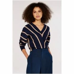 Apricot Navy Chevron V-neck Jumper -Apricot Shop unnamed file 1763
