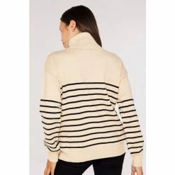 Apricot Neutral & Black Stripe Roll Neck Jumper -Apricot Shop unnamed file 1785