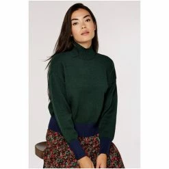 Apricot Green 2 Tone Mock Neck SoftTouch Jumper -Apricot Shop unnamed file 1792